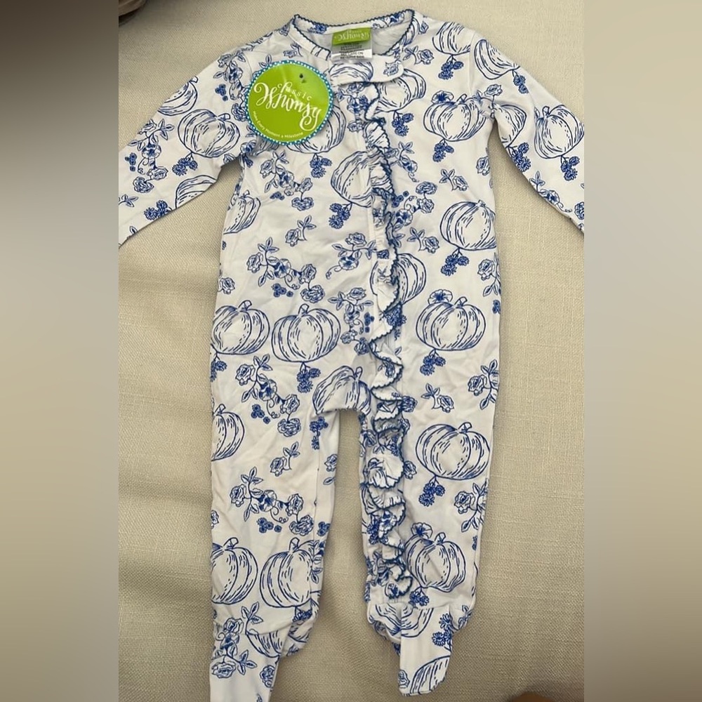 12 month girls footed pumpkin pajamas NEW WITH TAGS